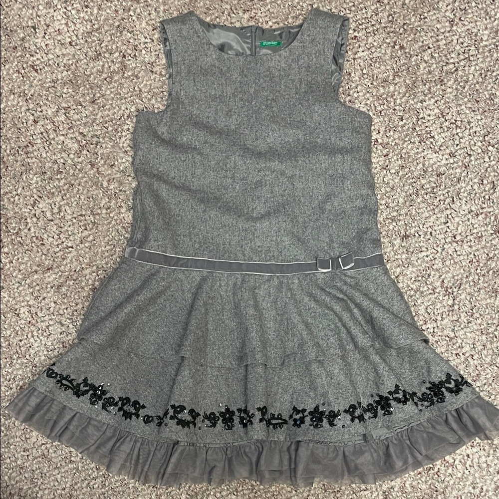 United colours of Benetton Sleeveless Kids wool Dress with Black beaded accent